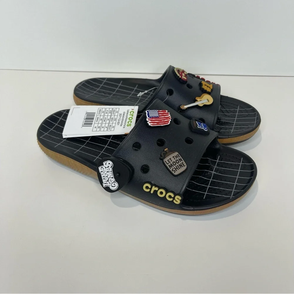 Luke Combs X Crocs Mens 8 Womens 10 Unisex Guitar Music Flag Beer Slides Sandals